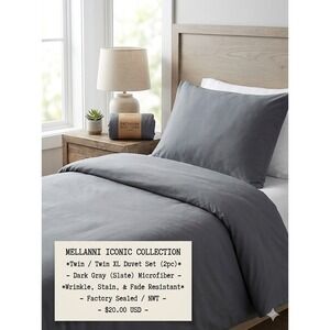 Mellanni Iconic Collection Twin Twin XL Duvet Set 2pc Dark Gray Microfiber NWT